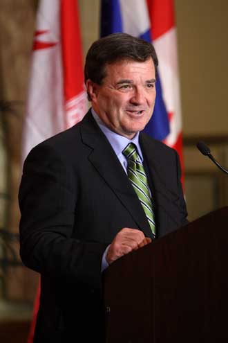 Jim Flaherty at McGill in 2009, when he was the keynote speaker at a MISC conference on public policy. / Photo: Owen Egan
