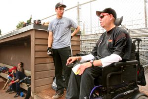 Carey Ashton, right, shares some of his baseball insight with pitcher Aaron Besner during the 2007 season. / Photo: Owen Egan