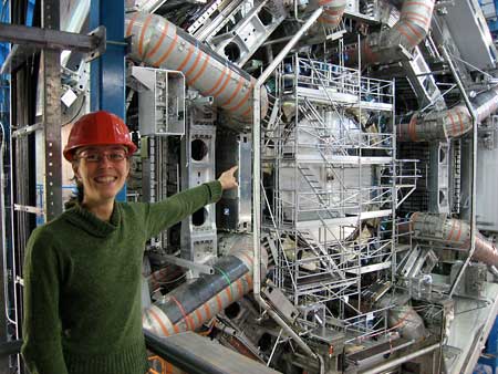McGill Physics professor Brigitte Vachon at the ATLAS Detector at CERN in Switzerland in 2012. / Photo courtesy of Brigitte Vachon.