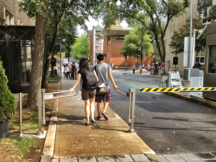 The swinging gates on the sidewalks at the Milton Gates were removed earlier this week. / Photo: Neale McDevitt
