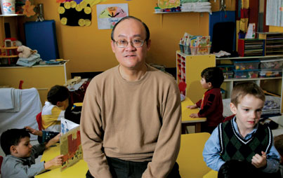 McGill Reproductive Centre Medical Director Seang Lin Tan, with children from the Royal Victoria Hospital daycare