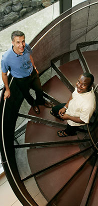 Law professor Richard Gold (left) leads McGill's Centre for Intellectual Property Policy, which brings together international scholars like PhD student Kent Nnadozie (right) to craft effective IP policies for countries around the globe.