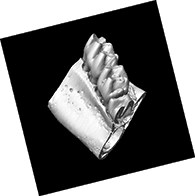 Image d'une molaire et d'un os dans le segment mandibulaire d'un rat prise au moyen du scanner micro-CT.