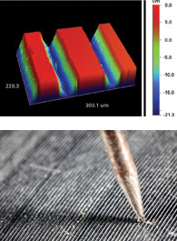  Researchers use a $300,000 microscope to scan an LP's grooves (above). The scan is then converted into a playable 3D computer image (top).