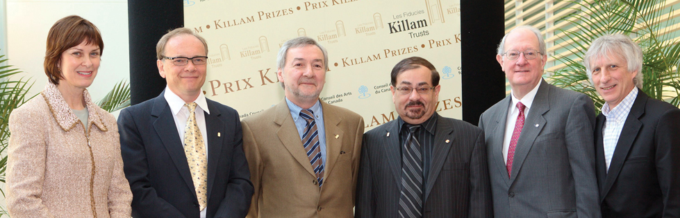 On May 11, McGill Principal Heather Munroe-Blum (left) and Vice-Principal (Research and International Relations) Denis Thérien (right) joined George Cooper, Managing Trustee of the Killam Trusts (second from right) in the Life Sciences Complex to honour new Killam Prize laureates (left to right) Philippe Gros, François Ricard and Wagdi G. Habashi.