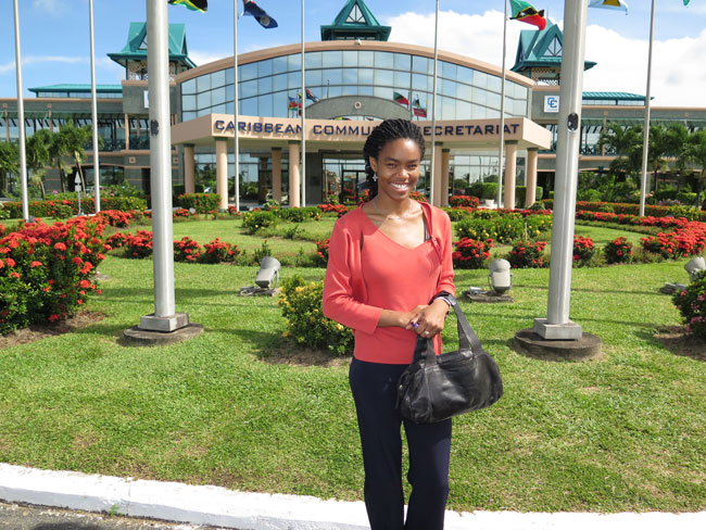 Zahra Henry outside the headquarters of the Caribbean Community Secretariat where she completed her summer internship.