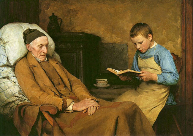 Albert Anker, Reading Devotions to the Grandfather