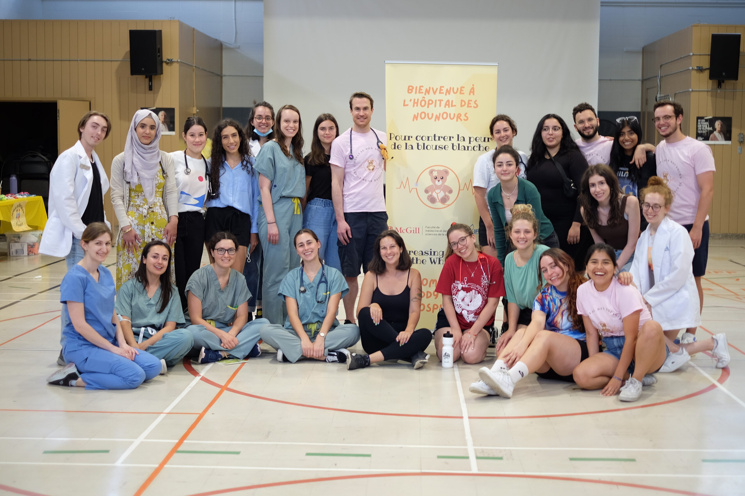 Medical students at a Teddy Bear Hospital event in Montreal North.
