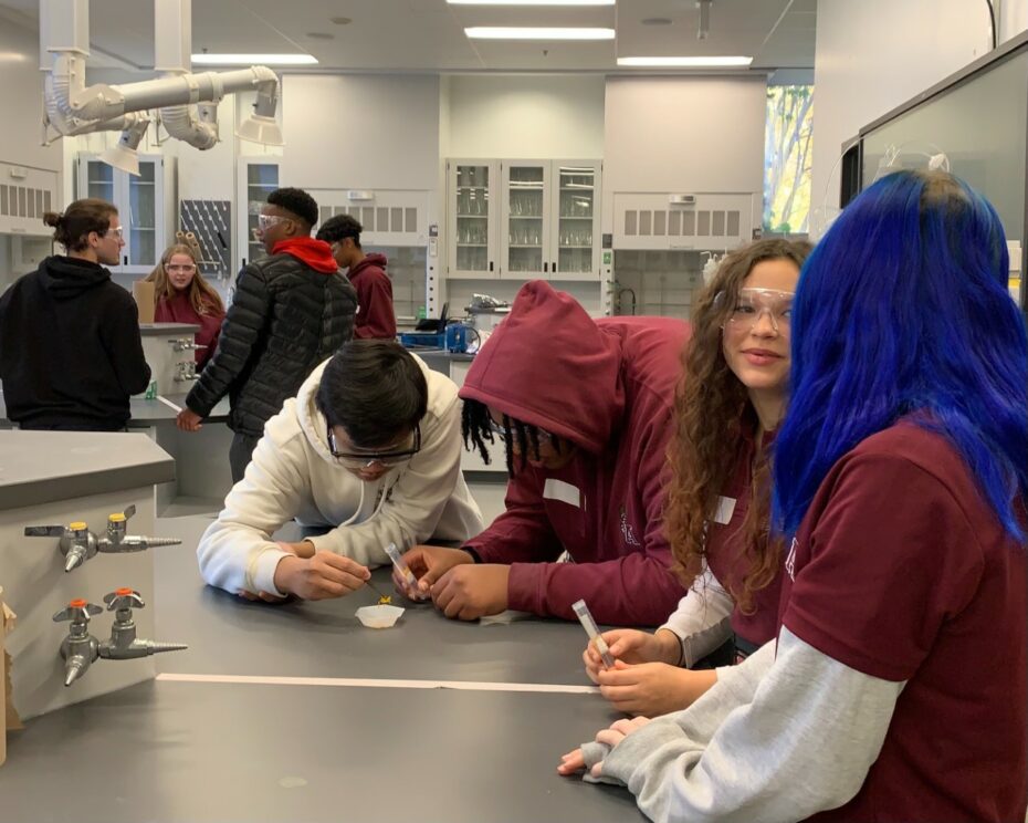 A group of students working in a chemistry lab
