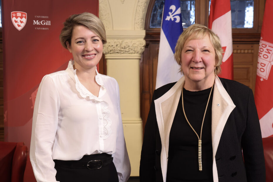 Foreign Minister Mélanie Joly and Martha Crago, Vice-Principal (Research and Innovation)