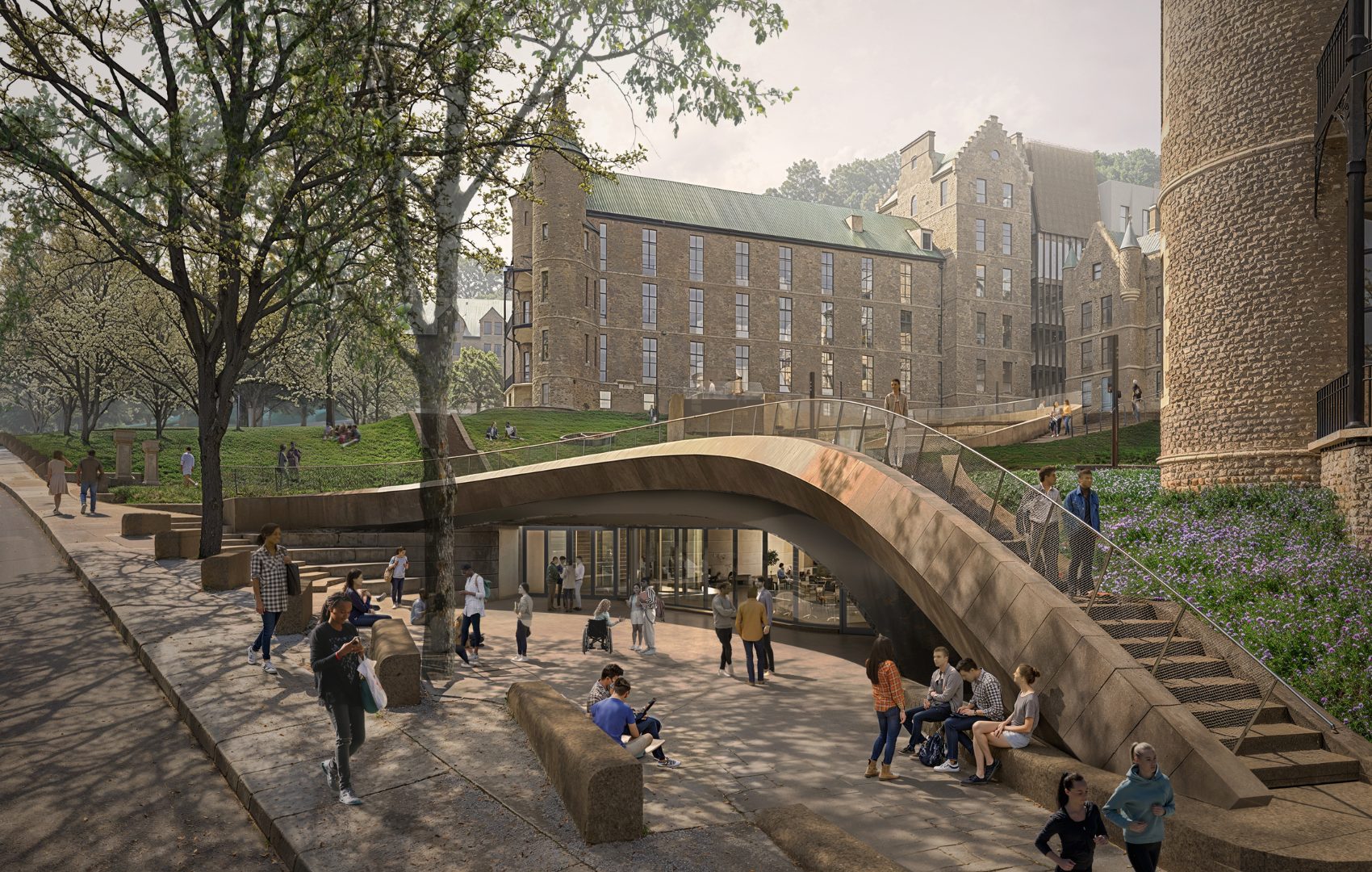 A rendering of the future McGill Sustainability Park at University St and Pine Ave.