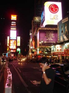 Tanmay Juneja: testing Blackeberries in Times Square.