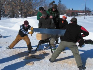 The crosscut saw was one of 14 events at the annual Woodsmen competition. Teams from UNB and the Nova Scotia Agricultural College won the men's and women's titles respectively. / Photo: Neale McDevitt