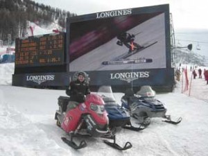 Simon Ouellette, seen aboard the McGill electric snowmobilein Val d'Isere, France, got to witness John Kucera become the first ever Canadian man to win an FIS Alpine World Championship. / Photo courtesy Simon Ouellette